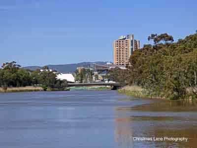Torrens Lake,with Adelaide CBD in the background.